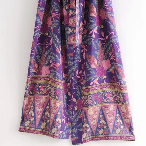 Boho Purple Floral Wisteria Kimono Duster Wrap - Picture 4 of 13